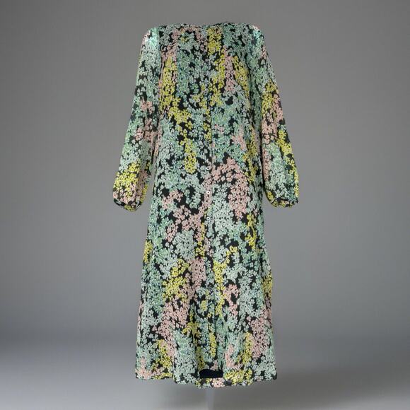 Loft Womens Shirt Dress 4 Gray Pastel Floral Midi Cottagecore Boho Career Modest - Picture 1 of 14